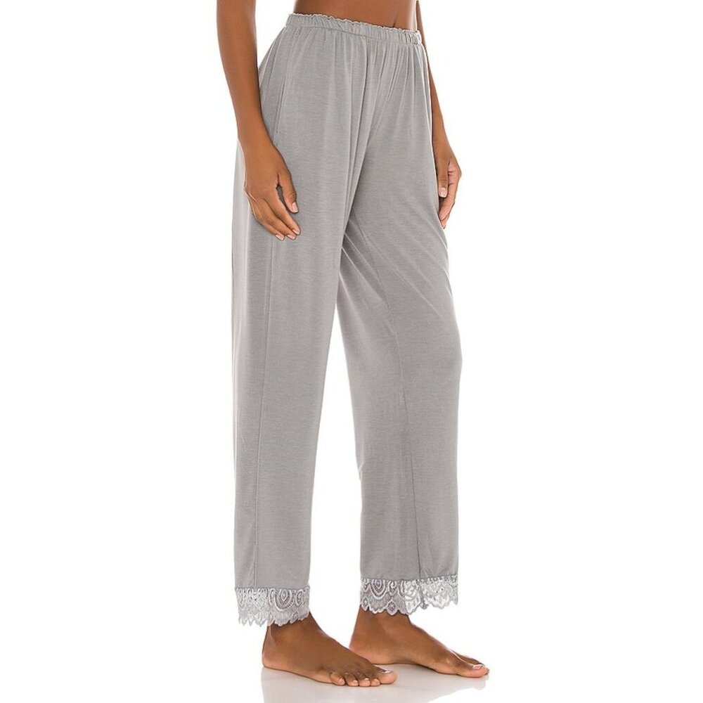 NEW Flora Nikrooz Women Metal Lace Trim Mid Rise Wide Leg Pull On Pajama Pants - Picture 2 of 5
